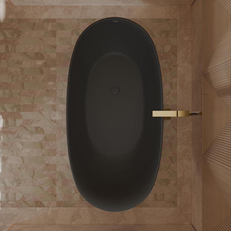 MonBlari 59" X 29.5" Acrylic Black Freestanding Soaking Bathtub with Overflow and Pop-up Drain For Bathroom, Matte Black