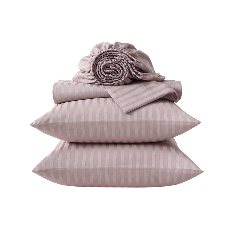 Dobby 100% Cotton Standard Sheet Set, King Sheet Set with 2 Pillowcases, Pink