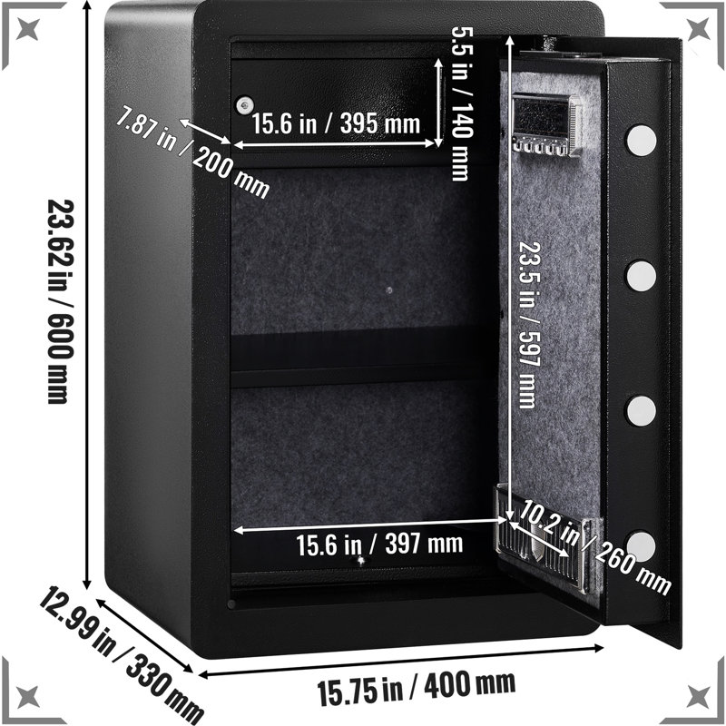 Steel Safe 2.2 Cubic Feet For Home Hotel Office, 15.75x13x23.6 Inch, Four Solid Door Bolts, Three - Way Entering, Dual Alarm, Ce Office Hotel, Safe, Inch Size, Ways To Enter: Key, Password,