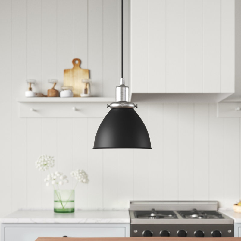 Luminaire suspendu en forme de dôme à 1 lumière Madison, Bronze noirci / nickel poli