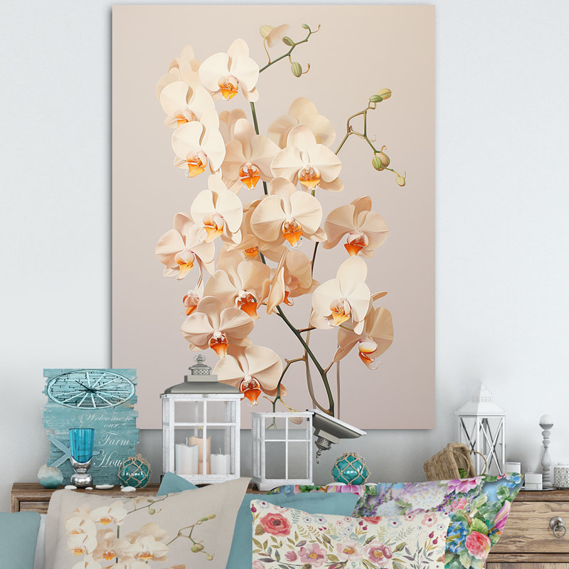Orchidées beiges tranquillité V, H 32 po x l 24 po x P 1 po, Toile tendue