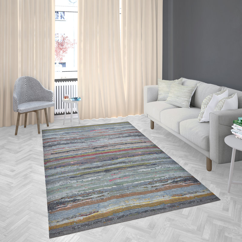 Tapis abstrait en coton fumé Dhurrie, Rectangle 5 pi x 8 pi
