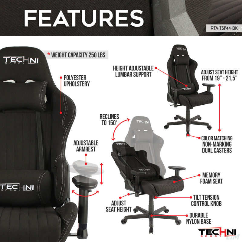 Techni Sport Fabric Ergonomic High Back Racer Style PC Gaming Chair