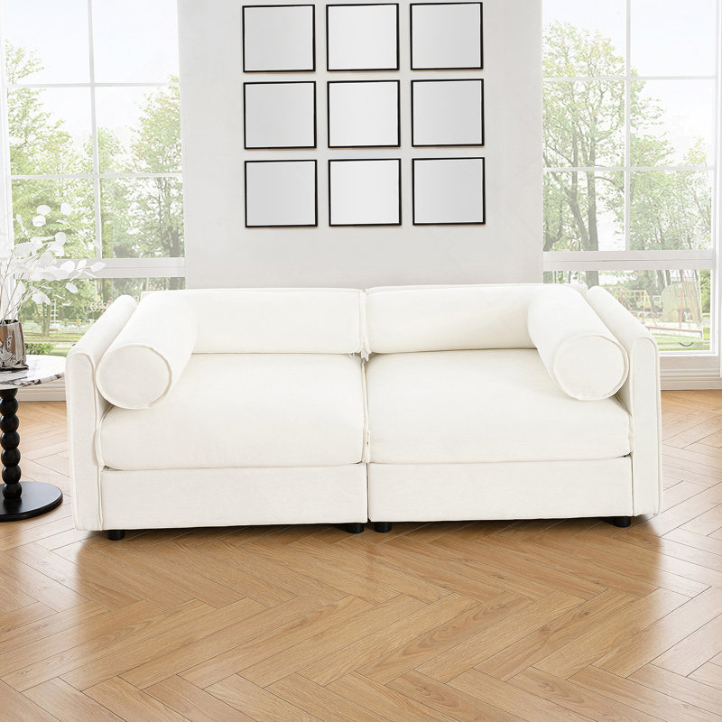 Canapé moderne en chenille avec rangement pour repose-pieds et conception ergonomique pour une vie élégante, 2, Blanc