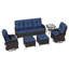 Ensemble de conversation avec canapé en rotin pour 5 personnes avec table d'appoint, 2 chaises pivotantes, 2 repose-pieds et coussins bleus-923043865