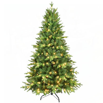 5ft Pre-Lit Christmas Tree with 250 Warm White LED Lights, 850 Tips Realistic PE+PVC Hinged Tree for Holiday Decoration