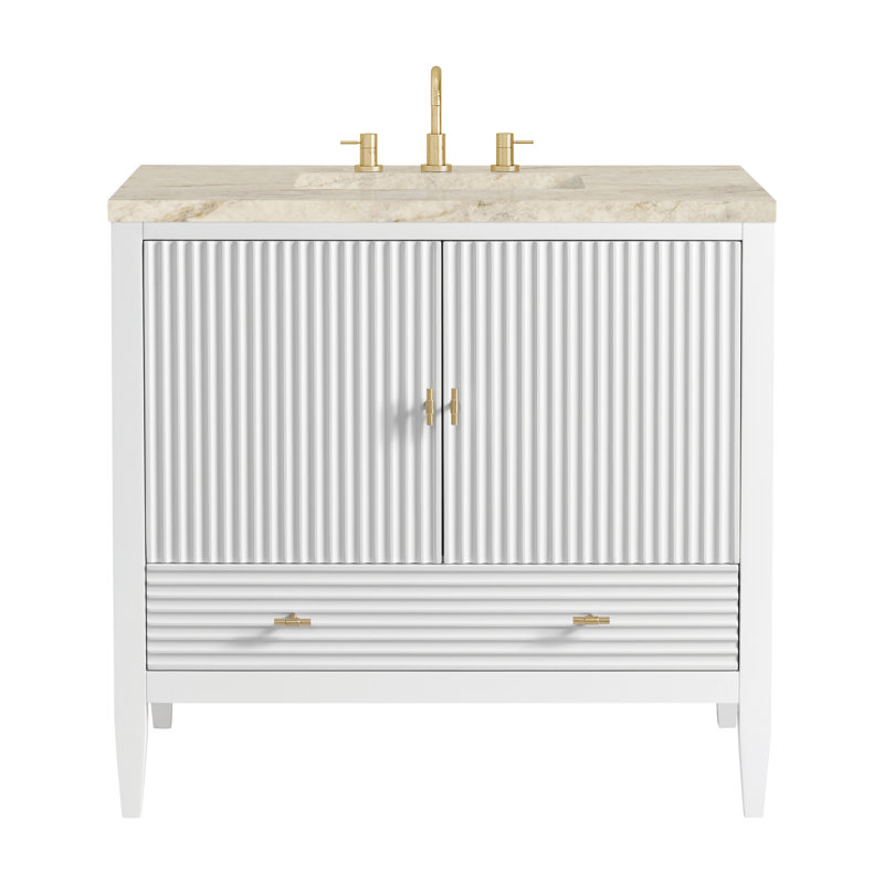 Myrrin 36'' W Single Vanity, Bright White, Tajnar Eclos, 8" Widespread