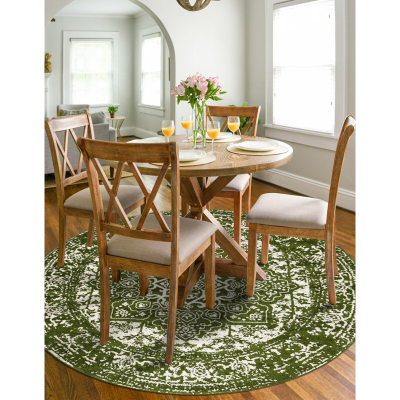 Giverny Power Loom Green Rug, Round 10'