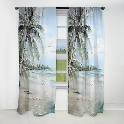Palm Tree Ocean View Paradise - Palm Trees Curtain - Blackout Floral Curtain - 1 Panels
