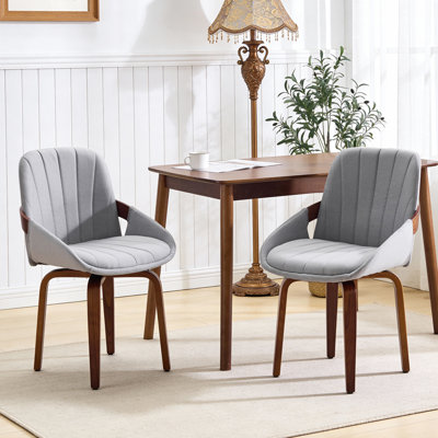 Chaises de salle à manger pivotantes, fauteuils rembourrés en tissu de lin avec rotation à 360 °, chaise de style Mid-Century moderne avec pieds en bois massif pour la cuisine, la salle à manger, le salon, gris