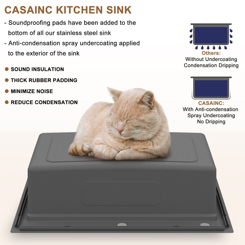 33'' Brushed Stainless Steel Single Bowl Kitchen Sink with Accessories
