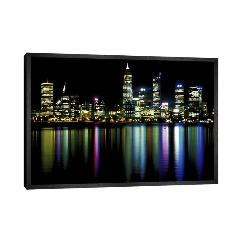 Downtown City Lights - Print on Canvas, 101.6 cm H x 66.04 cm W, Black Floater Framed
