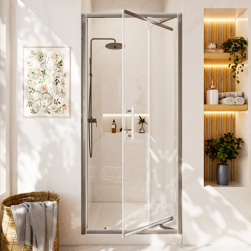 Porte de douche pivotante encastrée 34 po x 36 po x H 76 po, Nickel brossé