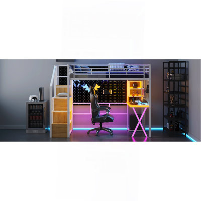 Lit mezzanine simple en métal avec poste de travail intégré