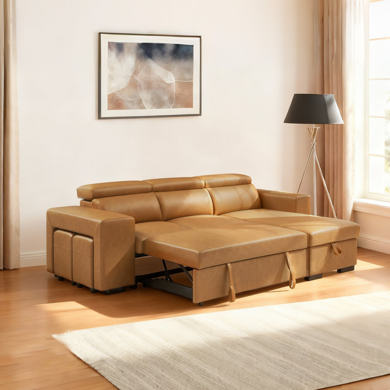 102.7'' L Shape Sectional Sleeper Sofa 2 In 1 Convertible Sectional Sofa With Pull Out Bed, Storage Chaise And 2 Stools