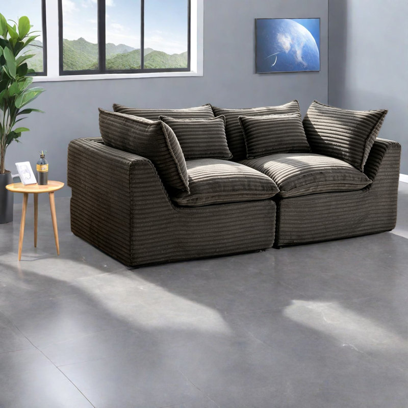 Canapé spacieux modulaire en velours côtelé 74,8 pouces Modern Home