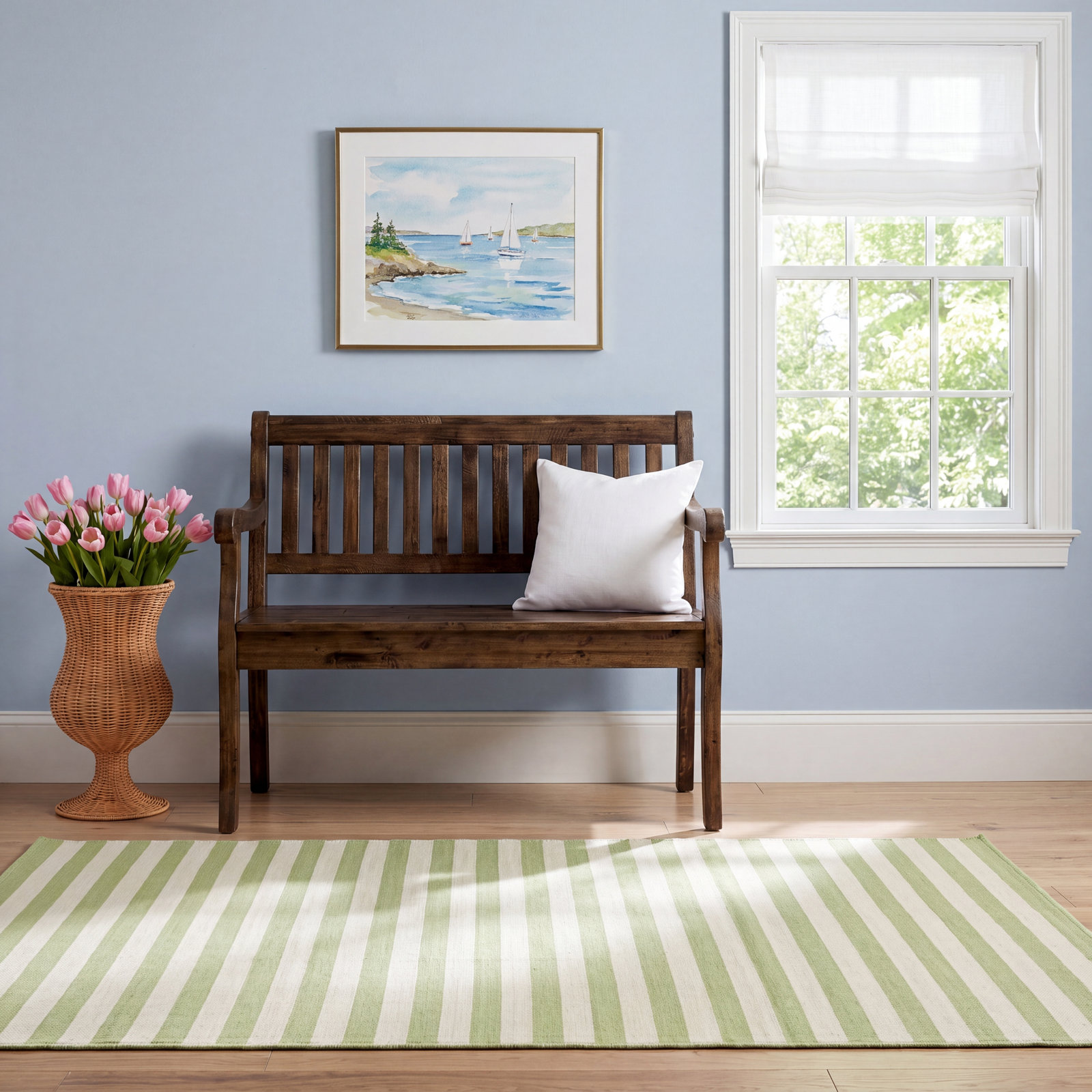 Yepez Green White Striped Rug, Runner 2'3" x 7'6"