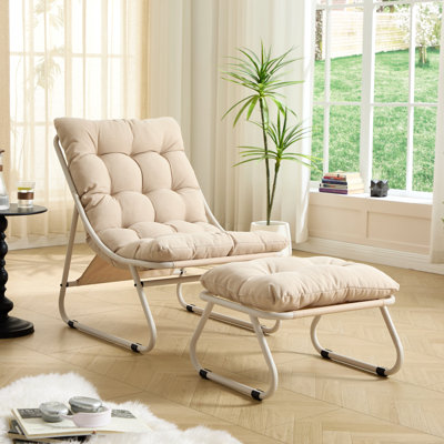 Méridienne de patio avec repose-pieds, fauteuil inclinable confortable avec coussin gonflable et repose-pieds, idéale pour le salon, la chambre à coucher et la salle de lecture