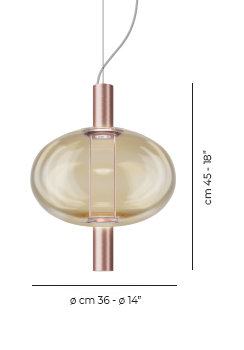 Riflesso Suspension 2L1 Amber Transparent Matt Gold 3 L2221 Ul, Amber Transparent, Matte Copper, 2700 Kelvins