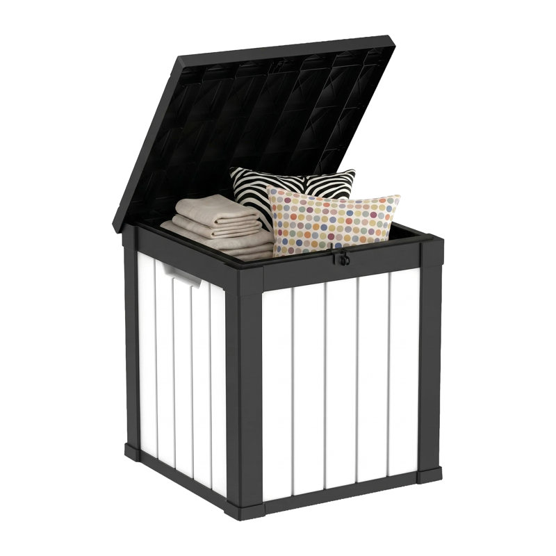 Boîte de rangement en résine imperméable et verrouillable toutes saisons 50 gallons (noir et blanc), Noir / blanc