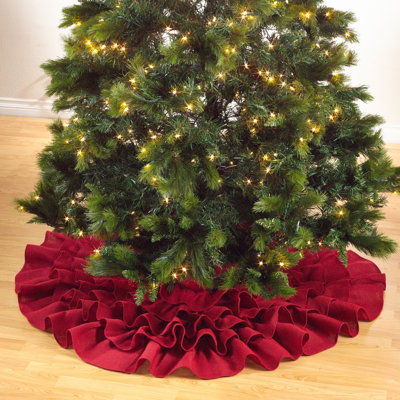 Jupe d'arbre de Noël en jute rouge à volants 56 po