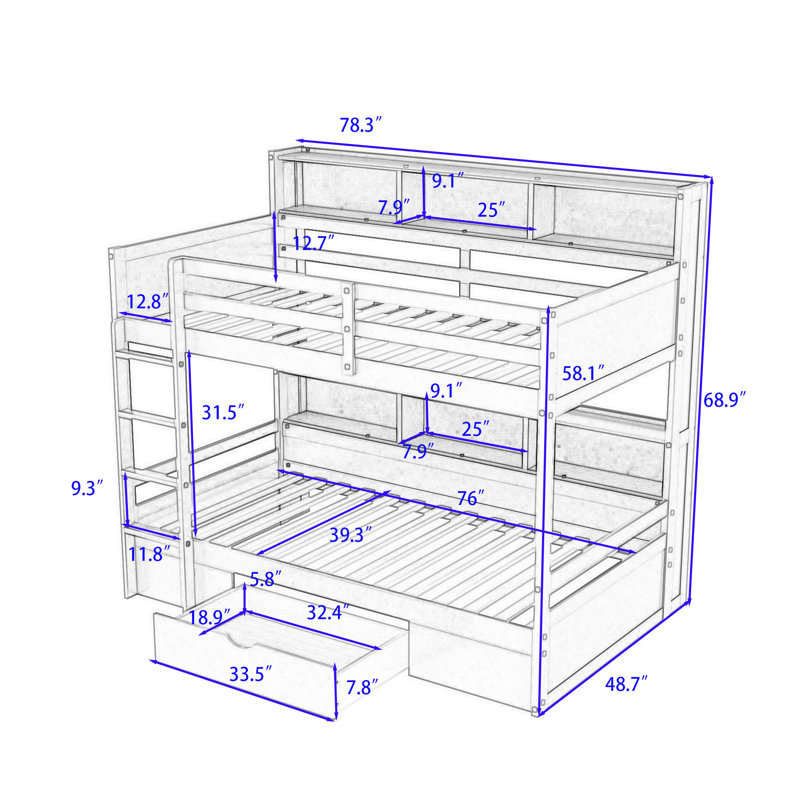 Gurleen Kids Twin Over Twin Bunk Bed with Drawers, White