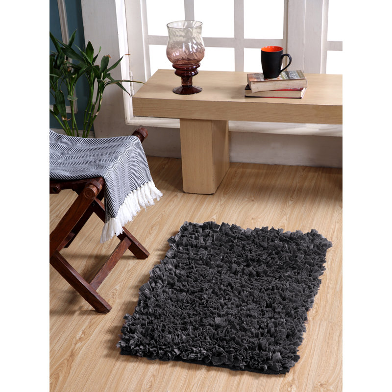 Annalease Cotton Blend Non-Slip Bath Rug, Charcoal
