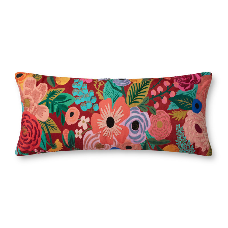 Rust Embroidered Polyester Garden Party Pillow 13'' x 35''