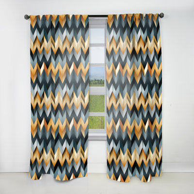 Golden Grey Urban Elegance Chevron Pattern - Glam Velvet Curtain - Room Darkening - 1 Panel