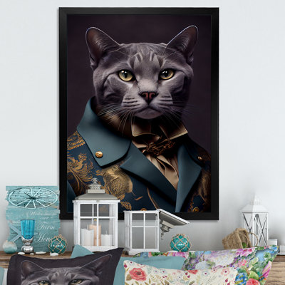 «Stylish Cat in Fancy Blue Fashion Design I», reproduction sur toile