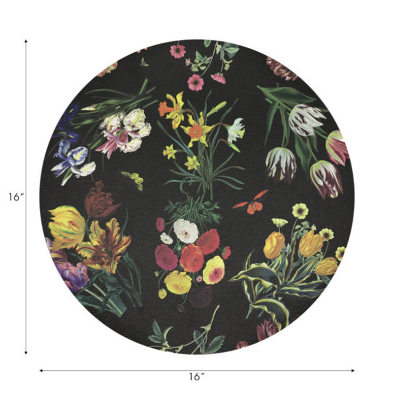 Flora Fauna Pebble 16" Vinyl Placemat, Black