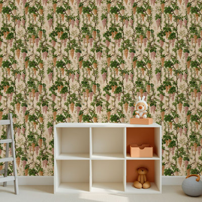 Papier peint adhésif peler et coller en PVC, revêtement mural auto-adhésif amovible avec impression de vignes florales de jardin botanique rétro, imperméable pour la décoration intérieure - rouleau