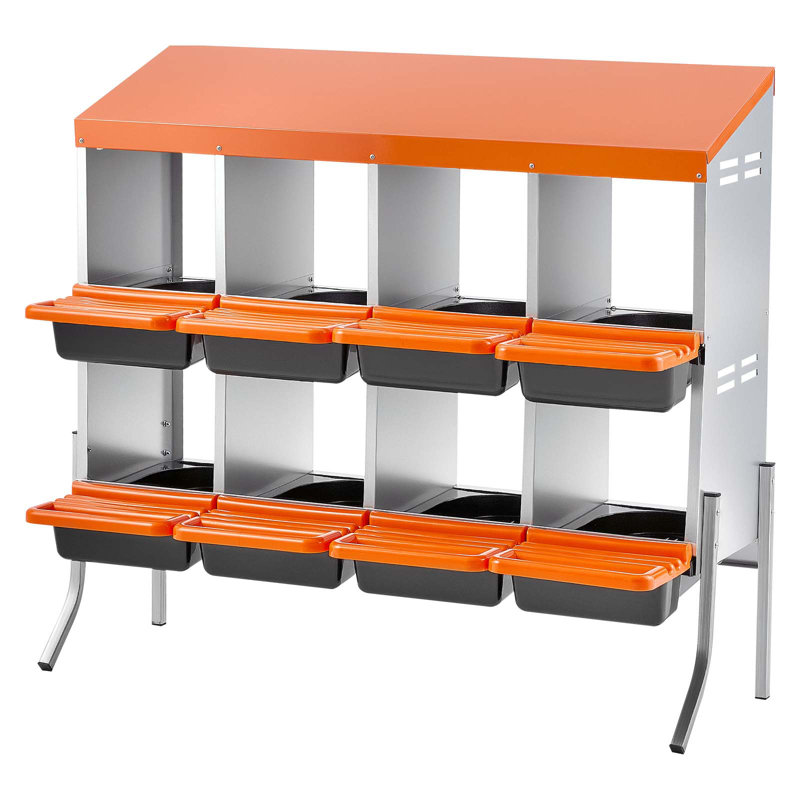 Boîtes de nidification pour poulets, 8 compartiments, avec pieds de support, collection Easy Egg, acier galvanisé et plastique à haute résistance, boîtes gigognes pour poules et poules pondeuses, orange