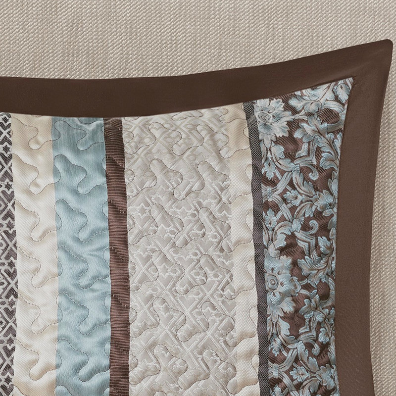 Courtepointe bleue double / grand, 5 pièces avec coussins, motif géométrique traditionnel, taille de jet réversible confortable, motifs, facile à bourrer et à entretenir