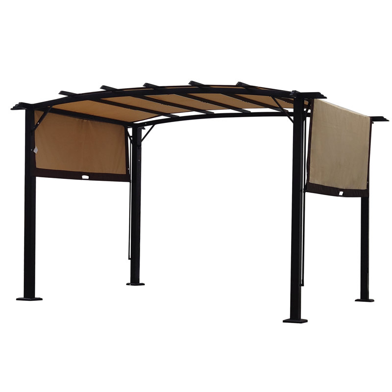 Pergola d'extérieur avec structure de support stable - 12 x 9 pi, auvent rétractable, beige pour pavillon de jardin pi