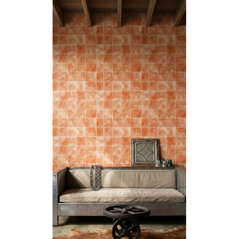 Papier peint carreaux de céramique terre cuite orange, Peler et coller