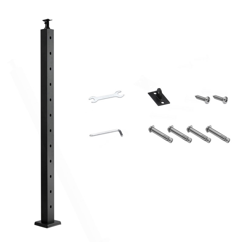 Poteau de garde-corps en câble, poteau d'escalier 42 po x 1 po x 2 po, avec trous pré-percés à angle de 30 °, poteau de chemin de fer en acier inoxydable avec support horizontal et courbé, paquet de 1, noir, 1JZLGZXHS106VRA3X001V0
