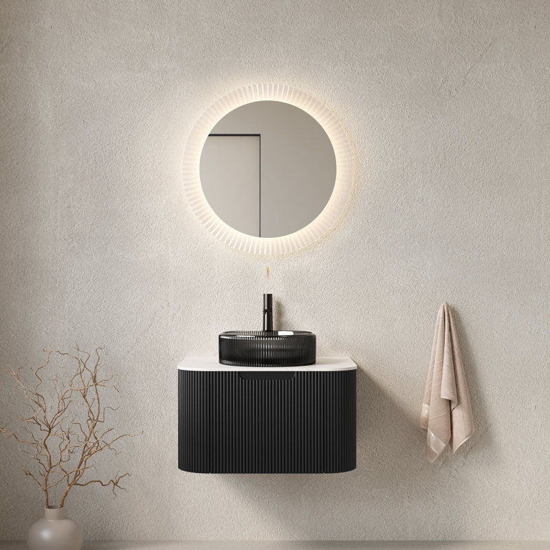 Meuble-lavabo en verre transparent 24 po, Noir, L 24 po
