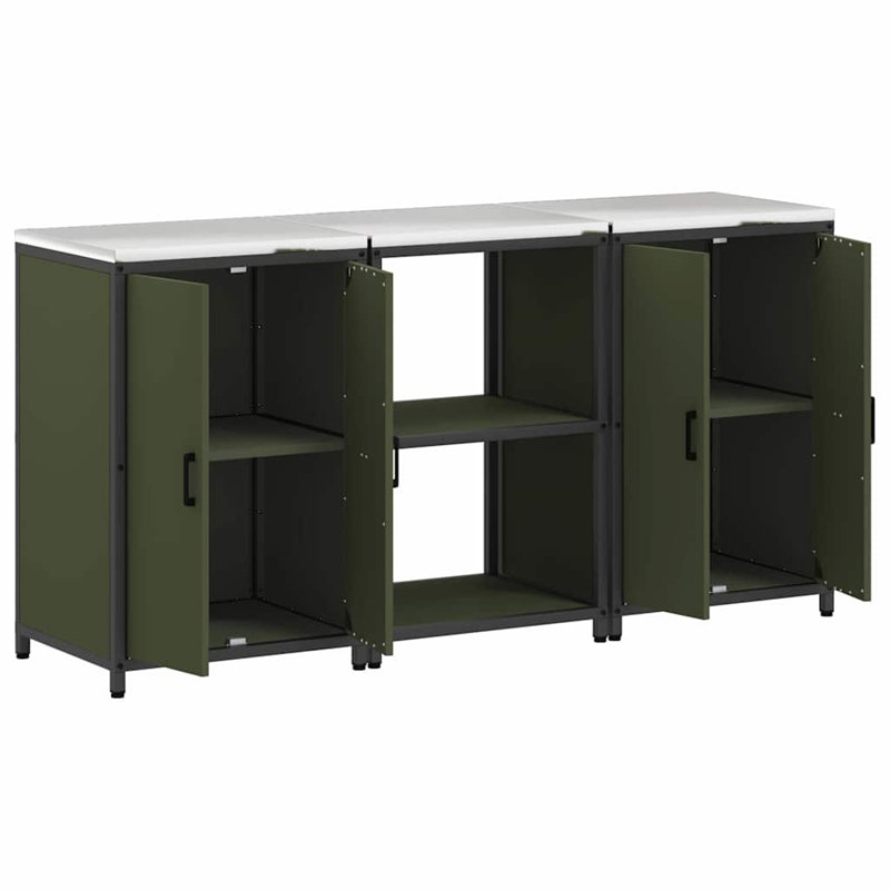  Kitchen Storage Set With Shelf 3 Pcs Black 180 X 50 X 92 Cm, Olive Green