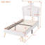 Structure de lit simple tapissier avec lumières DEL, lit princesse rembourré moderne avec tête de lit couronne, blanc