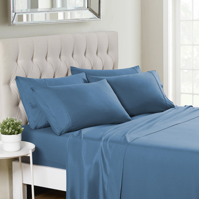 Luxurious Soft Microfiber Sheet Set with Bonus Pillowcases, Denim, Cal. King Sheet Set with 4 Pillowcases