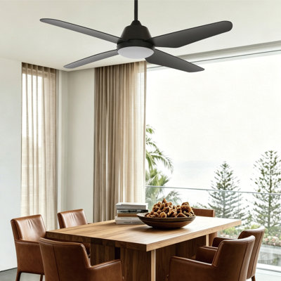 Aria 52" Ceiling Fan with Light and Remote, Modern Black LED Ceiling Fan with Lights, Damp Rated, Indoor/Outdoor Ceiling Fan