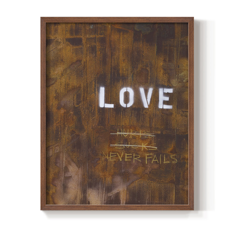«Love Never Fails I», reproduction encadrée - bois massif, Noyer, H 15 po x l 12 po