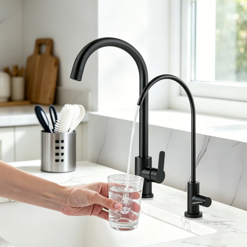 Matte Black High-Arched Lead-Free Water Faucet, Made Of Stainless Steel With A Solid Brass Valve Core, Reverse Osmosis Design, Suitable For Kitchen Sinks, Bars, And Cafes.