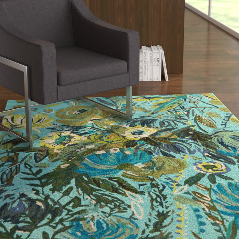 Bobtown Hand Hooked Wool Floral Indoor Rug, Rectangle 5' x 7'6"