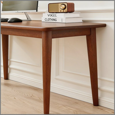 Bureau en bois massif, bureaux de 63 x 19,7 pouces, bureaux Mid-Century modernes en bois d'hévéa, petit bureau d'écriture pour la chambre à coucher, petits espaces - couleur noyer