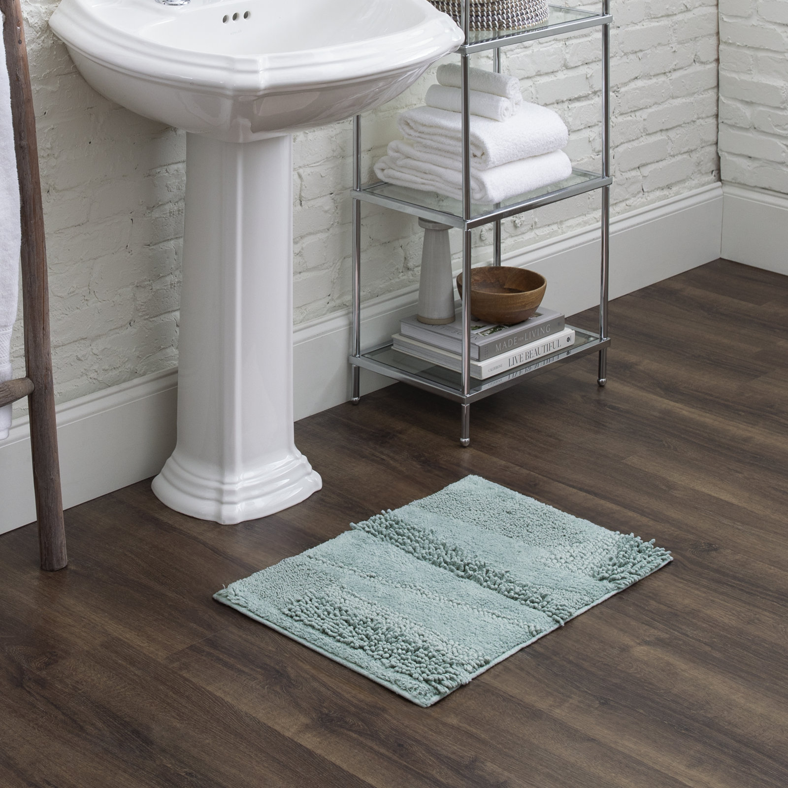 Laverne Solid Cotton Bath Rug, 17" W x 24" L, Glacier