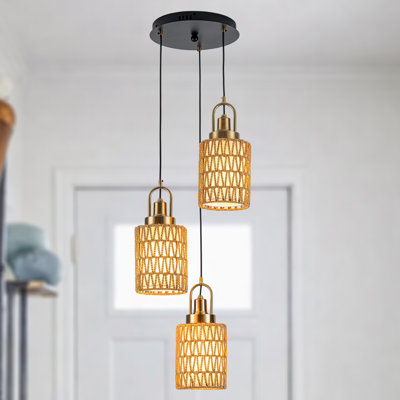 Luminaire suspendu en rotin 3 lumières Boho