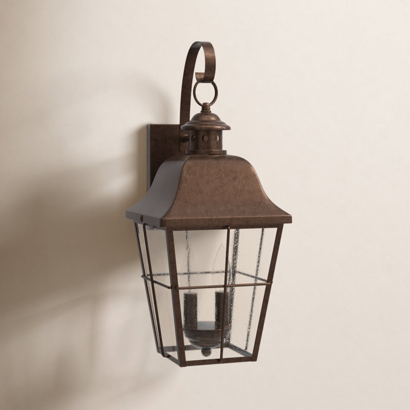 Lanterne murale d'extérieur en verre martelé à 2 ampoules H 18,5 po Merton, Bronze cuivré