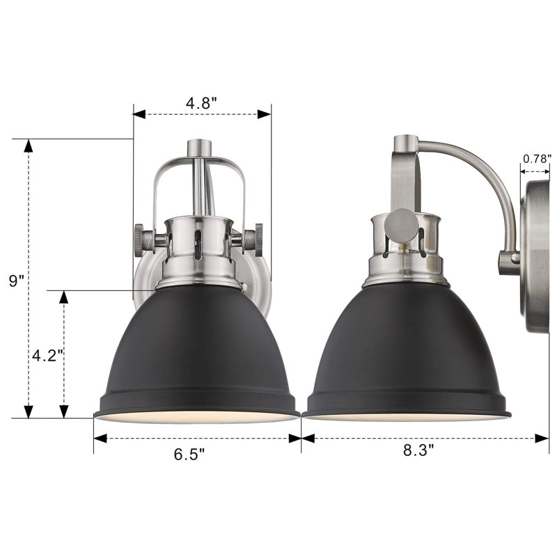 Applique murale de meuble-lavabo noir à 1 lumière en acier, Noir